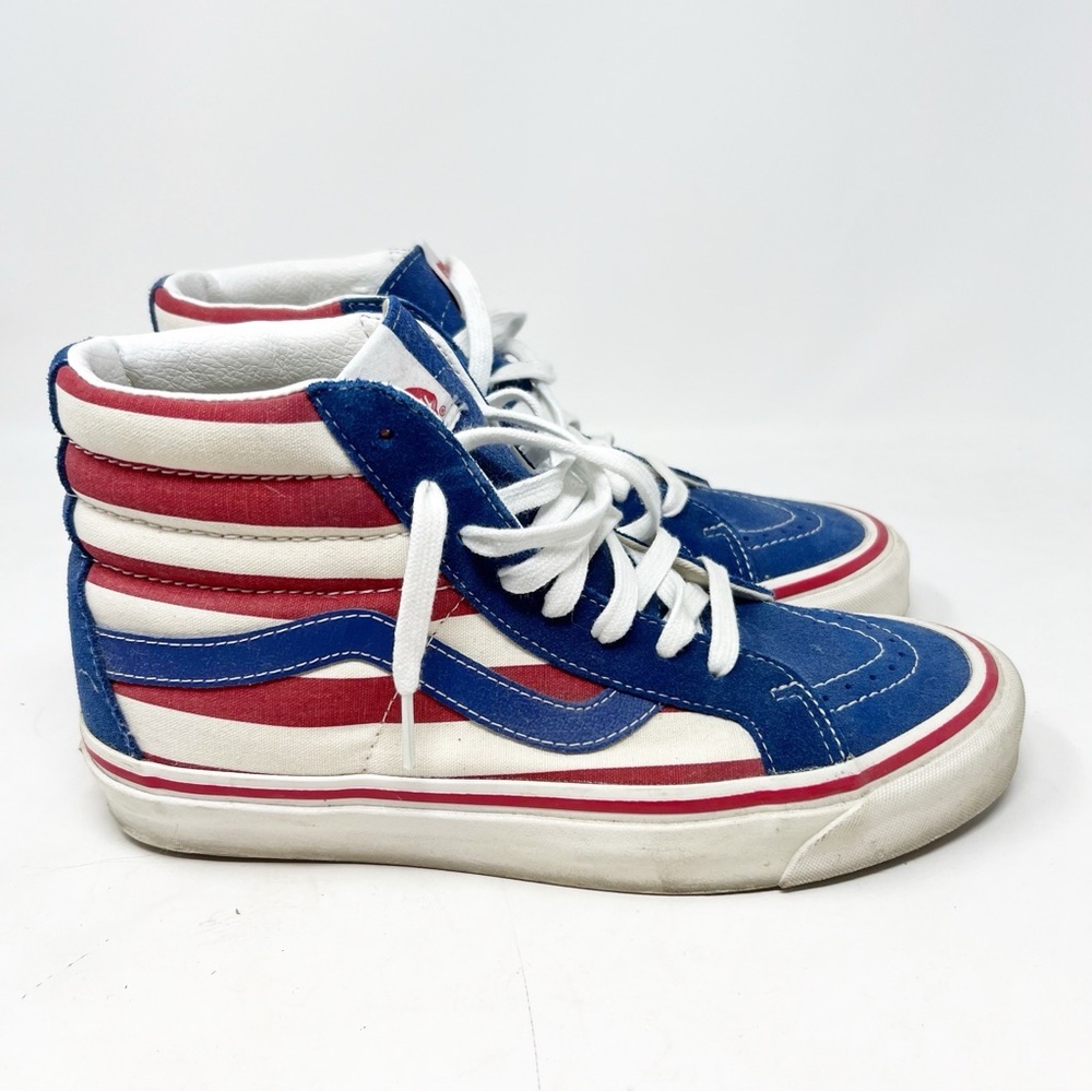 Vans Blue and Red High-Top Sneakers